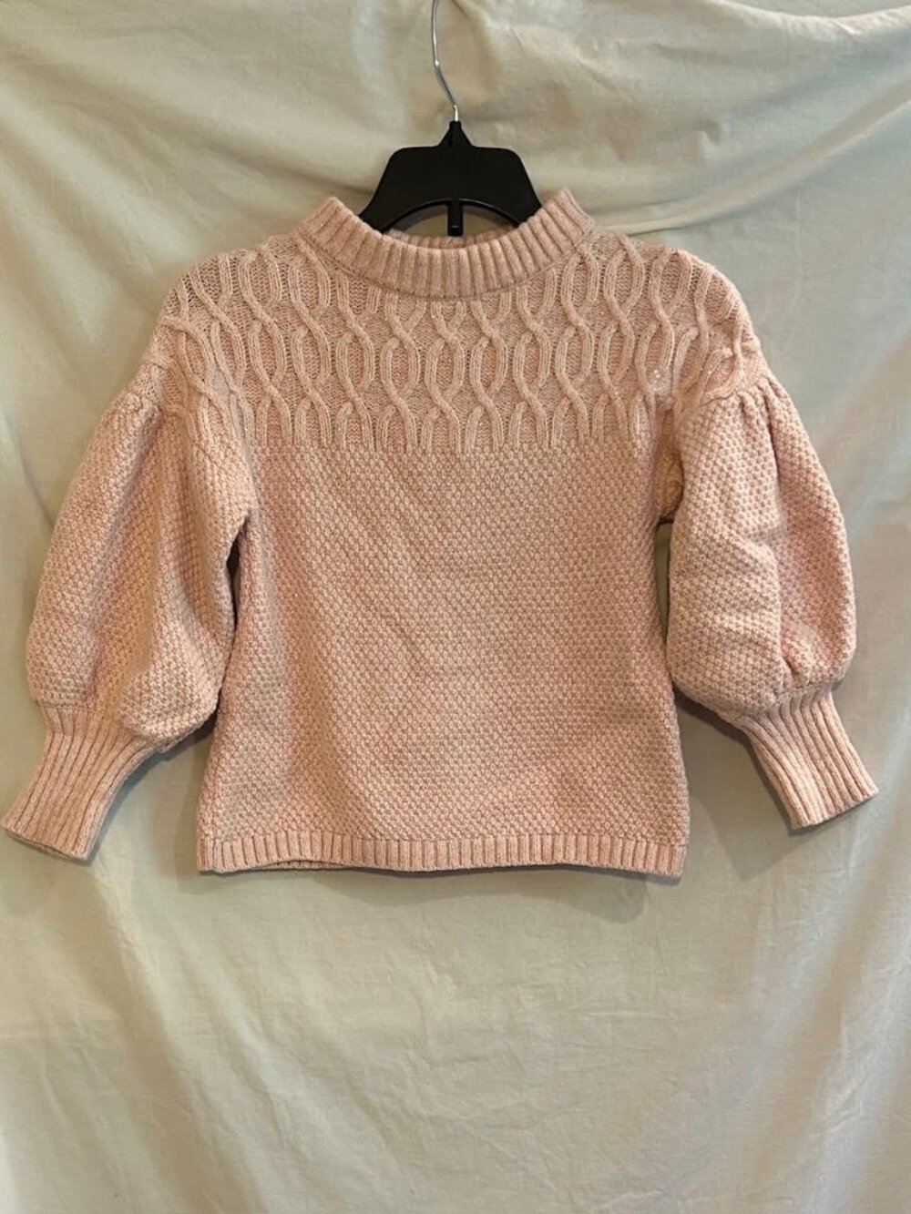 Janie and Jack Girls 4 Pink Sparkle Mock Cotton Wool Long Puff Sleeve Sweater